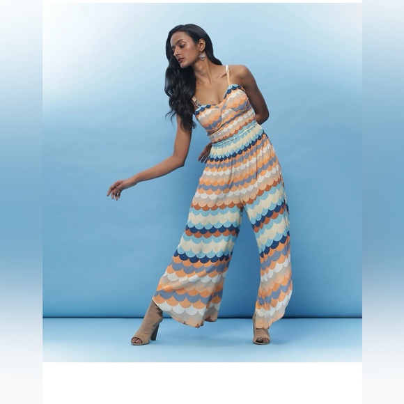 Label Ritu Kumar Orange Mariana Printed Jumpsuit - Picture 5 of 8